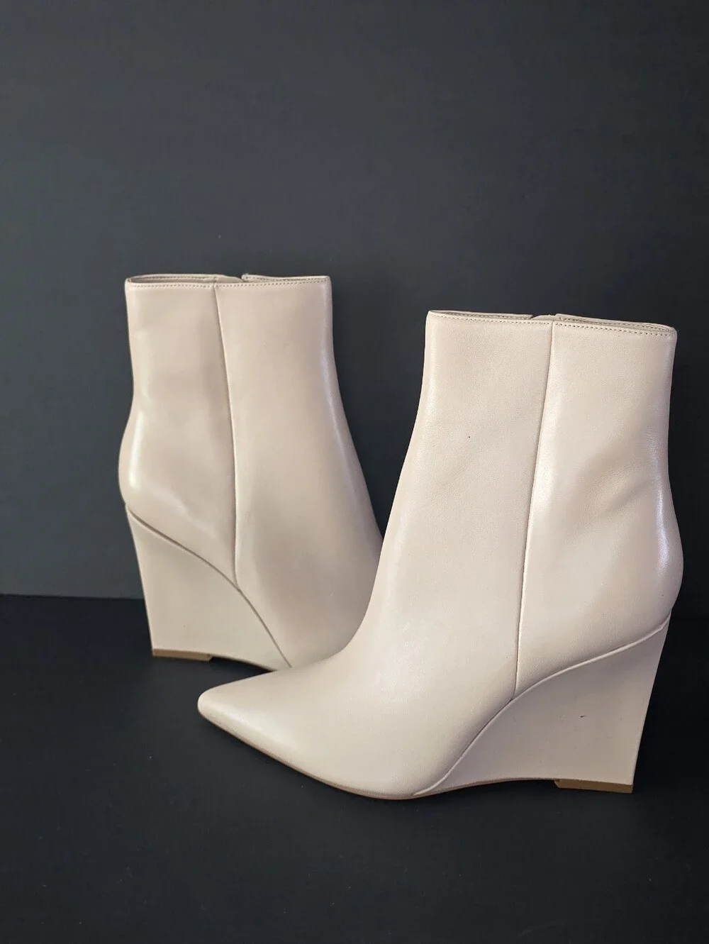 Marc Fisher Dayna Beige Leather Wedge Ankle Boots New Sz 11M